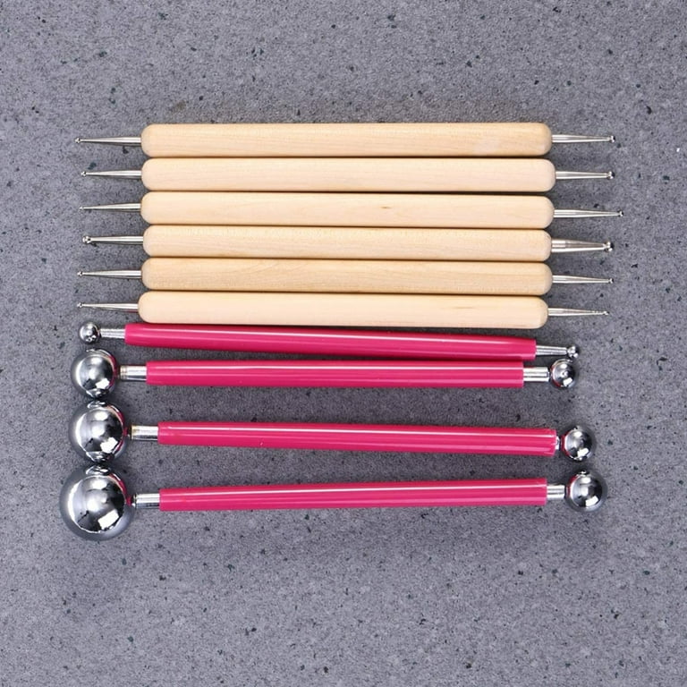 Chok 10Pcs Sculpting Tools,Double-Ended Metal Ceramic Clay Ball Stylus Dotting  Tools and 2 Way Silicone Polymer and Embossing Paper Flower Indentation Tool  Set 