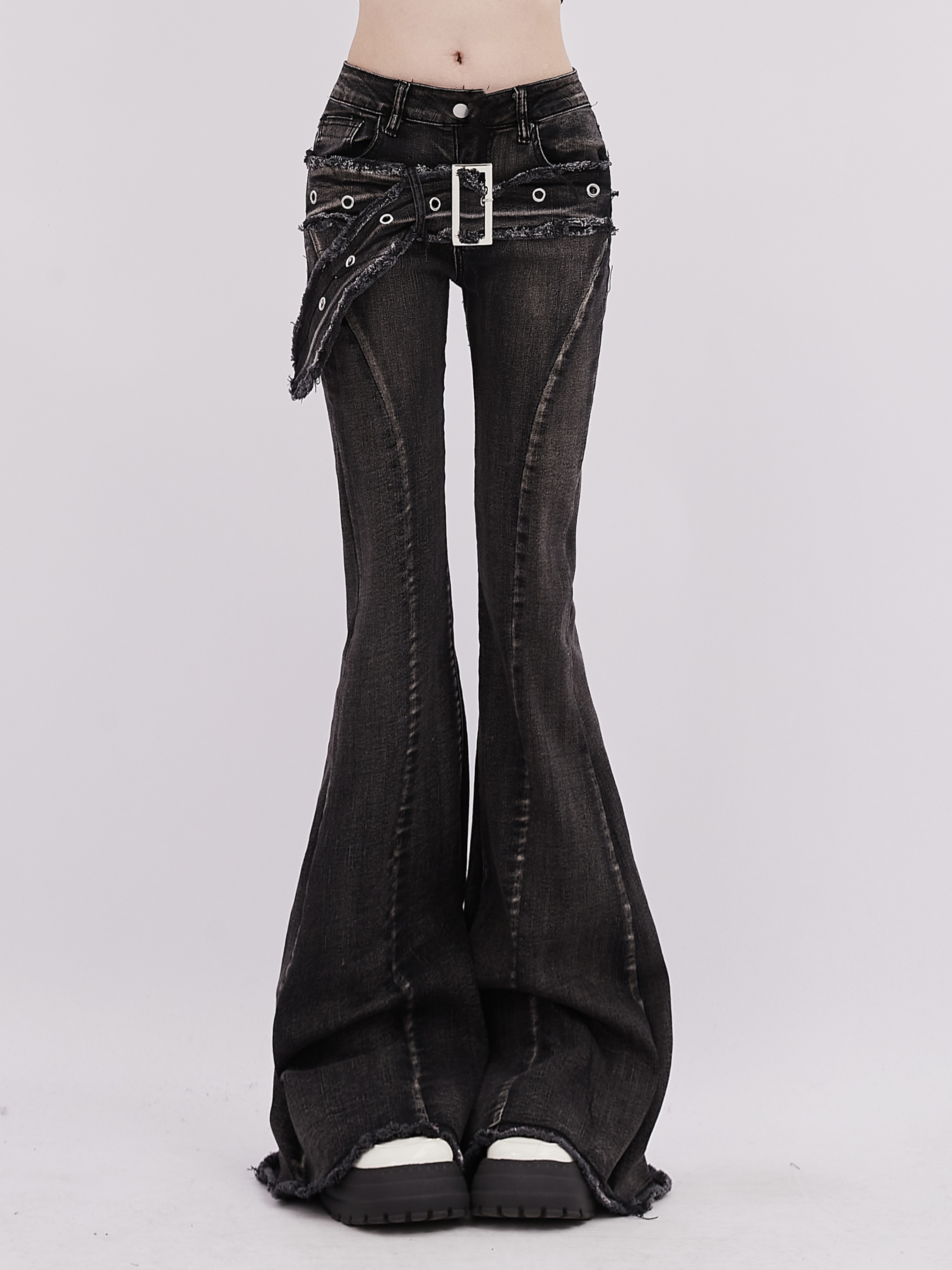Women's Y2k Flare Jeans Baggy Harajuku Korean Black Gothic Denim