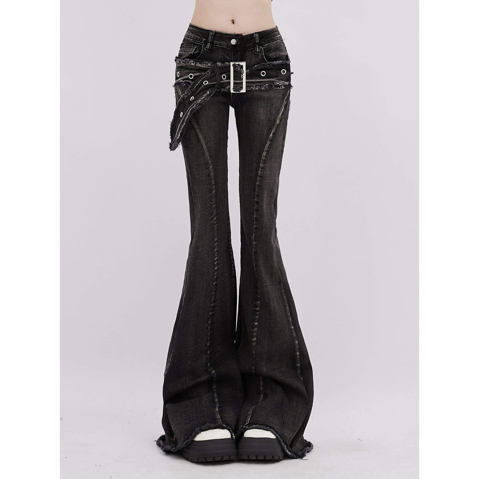 Women's Y2k Flare Jeans Baggy Harajuku Korean Black Gothic Denim