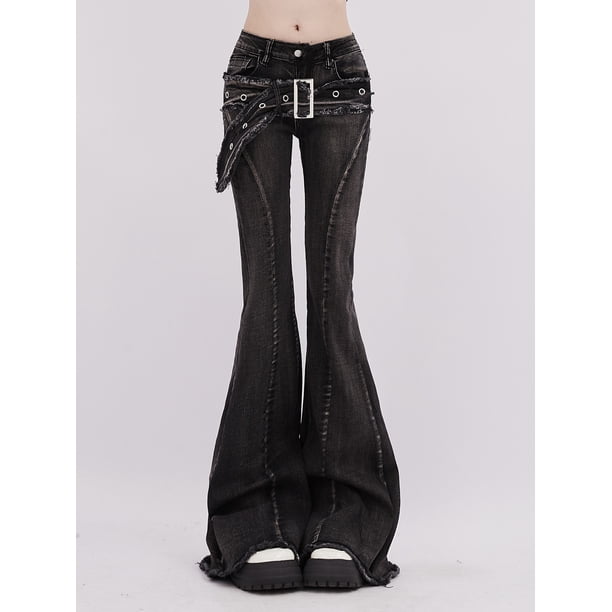 Women's Y2k Flare Jeans Baggy Harajuku Korean Black Gothic Denim