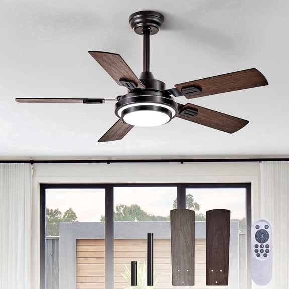 Depuley 42-Inch Walnut Ceiling Fan with Light: 5-Blade Gazebo Fan Dual Finish Reversible Remote Control for Living Room & Outdoor Patios, Farmhouse
