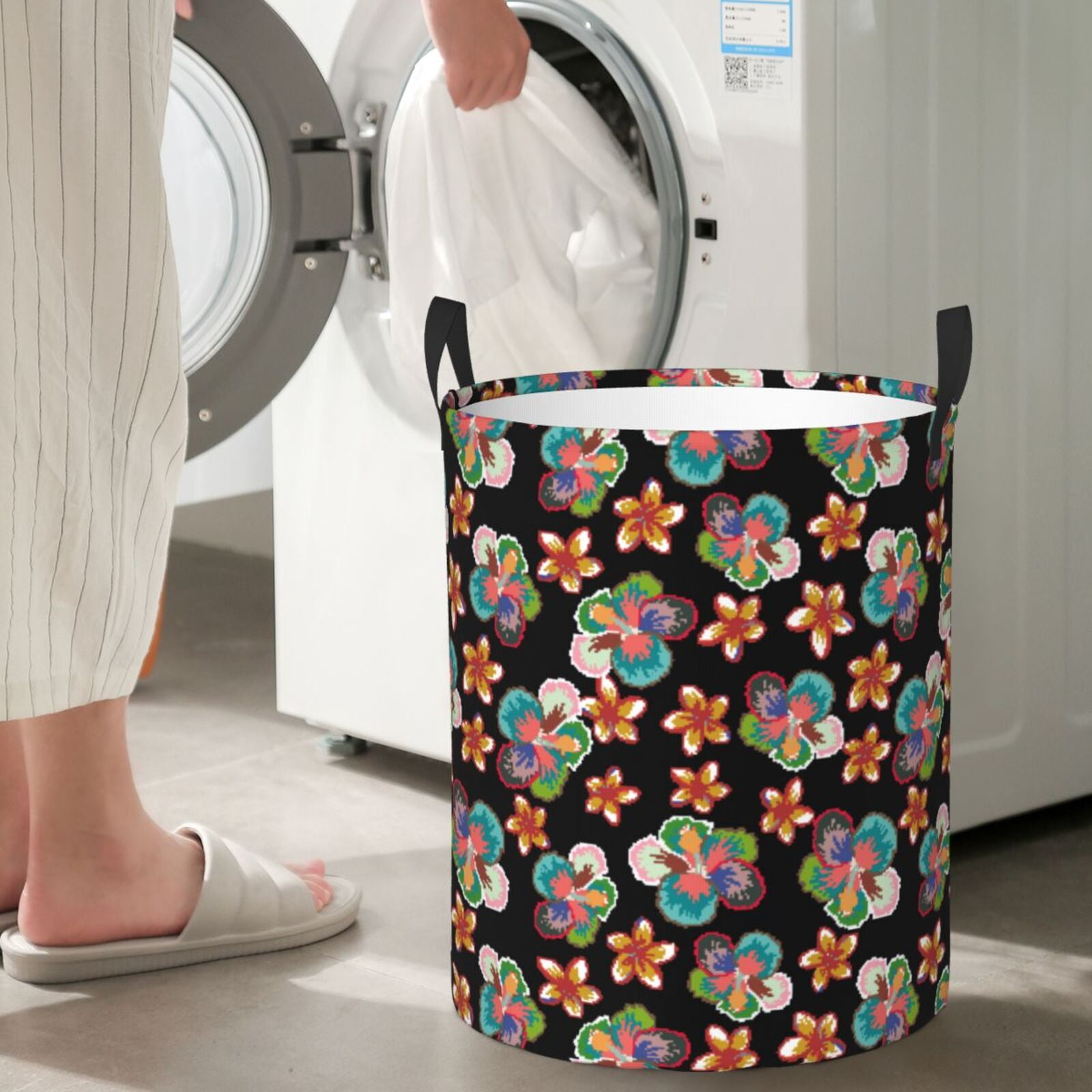 Large Laundry Basket with Handles - Colorful Flower C Kids Baby Dirty Clothes Laundry Hamper for Bedroom Aesthetic