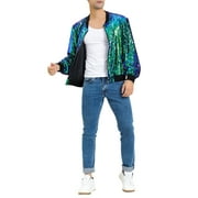 INSPIRE CHIC Mens Jackets Long Sleeve Zipper Glitter Bomber Jacket Coats M Green