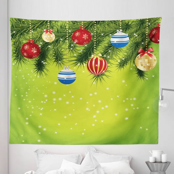 Christmas Tapestry, Hanging Ornaments Branches New Year Celebration Party Xmas Environment, Fabric Wall Hanging Decor for Bedroom Living Room Dorm, 5 Sizes, Multicolor, by Ambesonne