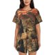 thumbnail image 1 of Fotbe 1860s Style American Cowboy Conjunto de Pijama Estampado para Mujer, 2 Piezas, Ropa de Dormir con Camiseta de Manga Corta y Shorts Suaves-Large, 1 of 6