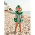thumbnail image 5 of BemeyourBBs Toddler Baby Girls One Piece Swimsuit Infant Girl Bathing Suit Striped Bow Swimwear Zipper Long Sleeve Rash Guard with Hat Newborn Swimsuit Summer Pool Beachwear, 5 of 9