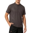 thumbnail image 2 of LMOIPLI Mens Short Sleeve Mandarin Collar Henley Shirt Soft Breathable Casual Top for Daily and Business Casual Wear Coffee XL, 2 of 5