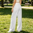 thumbnail image 4 of Inverlee Women's High Waist Wide Leg Pants Elastic Waist with Front Seam Casual Solid Color Work Trousers with Pockets White L, 4 of 6