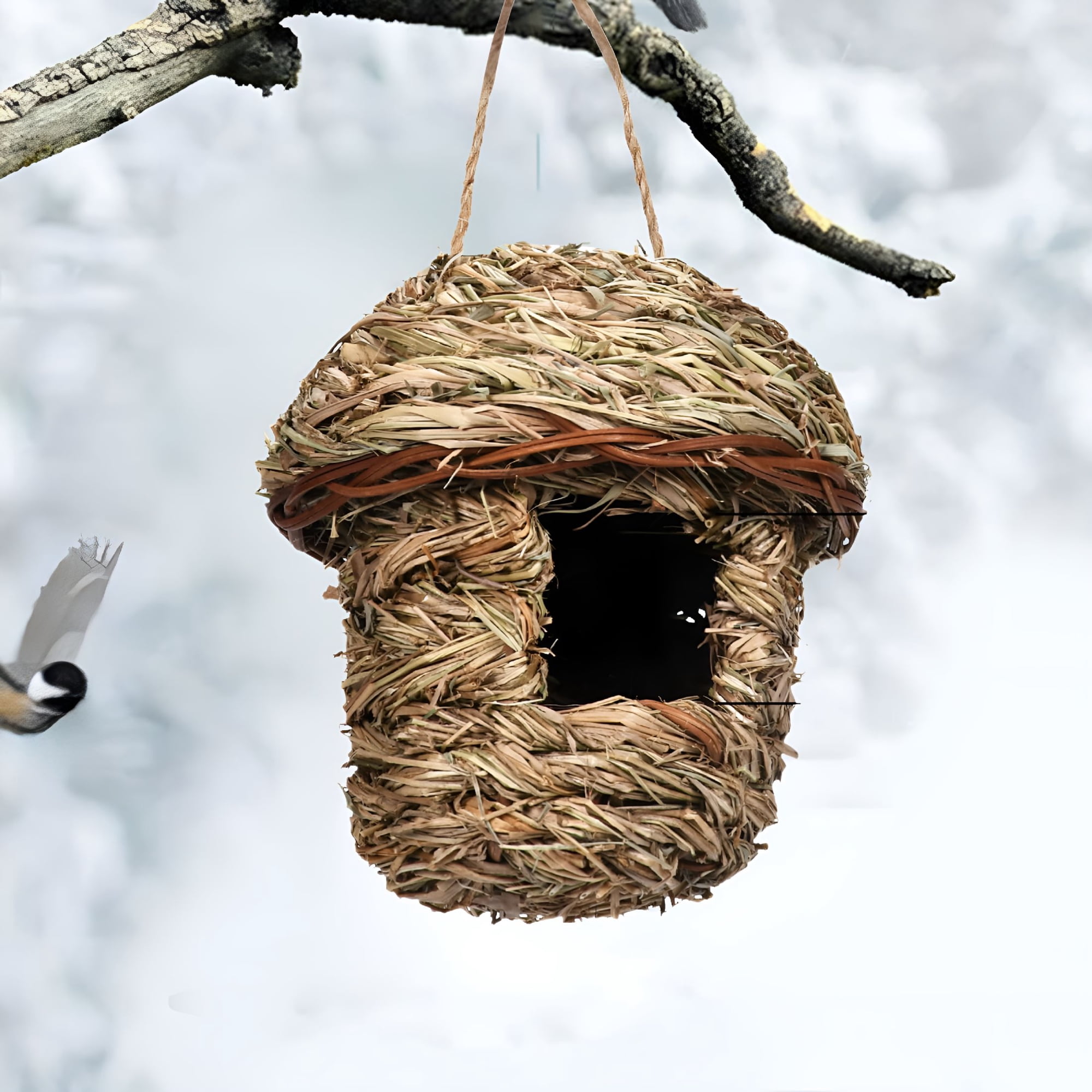 ACDANC 2026 New Grass Hanging Bird House Roosting Bird Nest Cozy Resting Place Bird Cages Hand Woven Bird Hut for Finch Canary Hummingbird Garden Lawn
