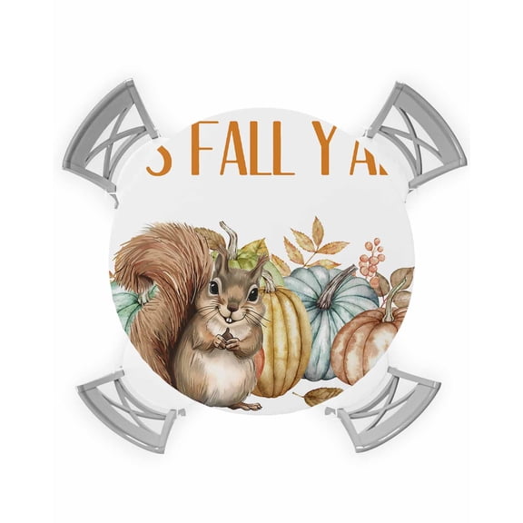 nqOlkjepod Fall Squirrel Round Tablecloth, Fitted Table Cover with Elastic for 55"-60" Round Tables, Thanksgiving Pumpkins Maple Leaf Table Cloth Outdoor Indoor Dinning Party Waterproof Tablecloths
