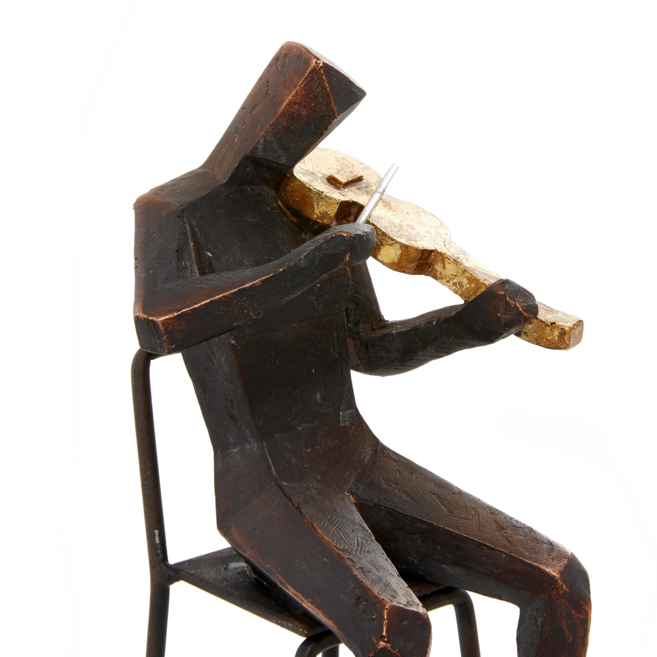 5"W, 8"H Brown Polystone Musician Sculpture with Gold Instruments, by DecMode (4 Count)