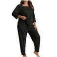 thumbnail image 5 of Women's Plus Size Pajama Sets Solid Color 3/4 Sleeve T Shirts and Joggers Pants Sleepwear Comfy Casual Loungewear 2 Piece Sets for Women, 5 of 5