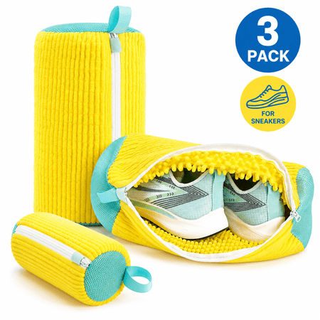 Ron Shoe Washing Bags for Laundry, 3-Pack Chenille Lined Mesh Bag for Sneakers and Trainers
