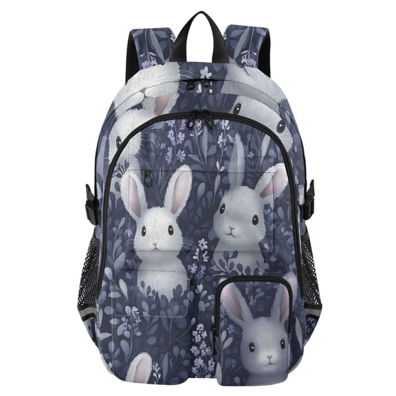 DIXRUYEE Bunnies in Lavender Pattern Backpack for School 14”Laptop Compatible with Reflective Safety Strips