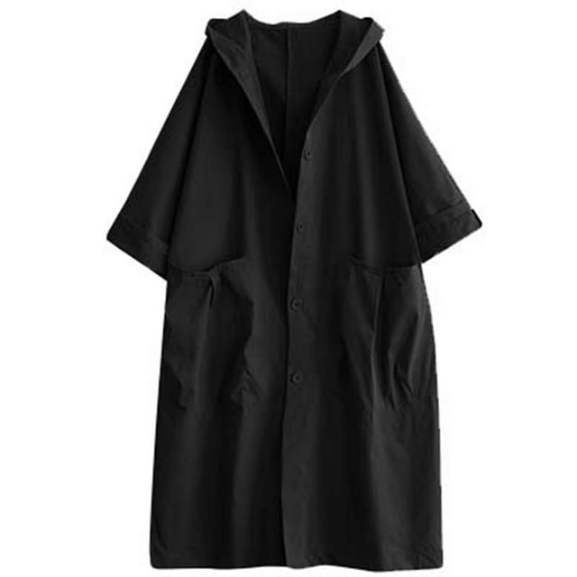 Women's Plus Size Military Trench Coat, Longline Utility Style Jacket With Hood For Fall And Winter