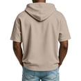 thumbnail image 3 of CCRFTGI Mens Hoodies Short Sleeve Casual Solid Hooded T-Shirts Quater Zipper Drawstring Summer Mens Shirts Trendy Gym Workout Sweatshirts Khaki L, 3 of 8