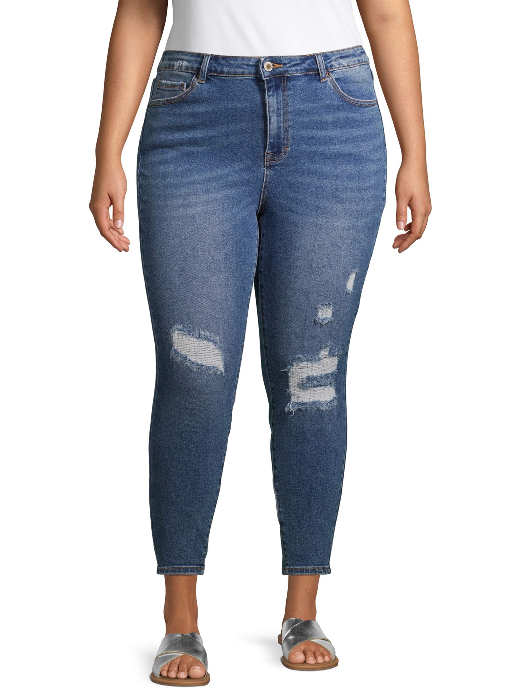 Wax Jean Juniors' Plus Size Rip and Repair Destructed Skinny Jeans ...