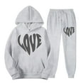 thumbnail image 2 of VBTAPA Womens Cute Sweatsuit 2 Piece Casual Sports Outfits Heart-Shaped Letter Print Hooded Sweatshirt and Jogger Sweatpants Set Teen Girls Y2K Tracksuit Gray L, 2 of 4