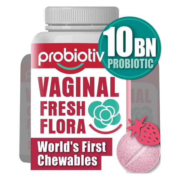 Probiotiv Chewable Vaginal Probiotics for Women – 10B CFU, pH Balance & Odor Support, Vaginal Health, 30 Strawberry Tablets
