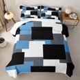 thumbnail image 2 of Castle Fairy Minimalist Offset Rectangle Block Quilt Full 3-Piece,Abstract Mosaic Full Bedspread Sets,Sky Gray Black,1 Coverlet and 2 Pillowcases, 2 of 7