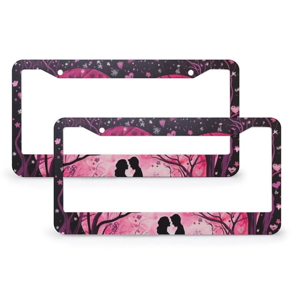 2 Pieces Happy Valentine's Day Heart Red License Plate Frames Happy Valentines Day License Plate Frame License Plate Shield Frame Aluminum Metal 2 Round Holes Fits All Car