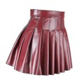 thumbnail image 3 of Falda corta sólida plisada de cuero de PU de cintura alta para mujer, 3 of 5