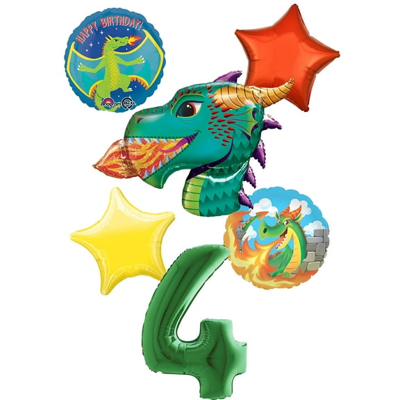 Fire Breathing Dragon Party Supplies 4th Birthday Balloon Bouquet Decorations
