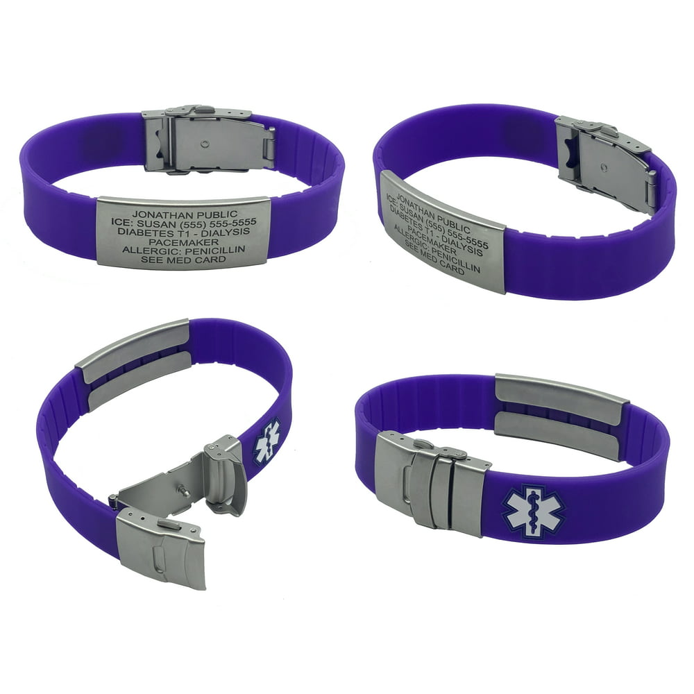 Silicone SPORT Medical Alert ID Bracelet - Custom Engraved! Choose Your ...