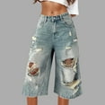 thumbnail image 2 of Capri Pants for Women Plus Size Casual Ripped Raw Hem Denim Jeans Mid Rise Distressed Jeans Streetwear OverSized Denim Pants Loose Drape Wide Leg Pants, 2 of 8