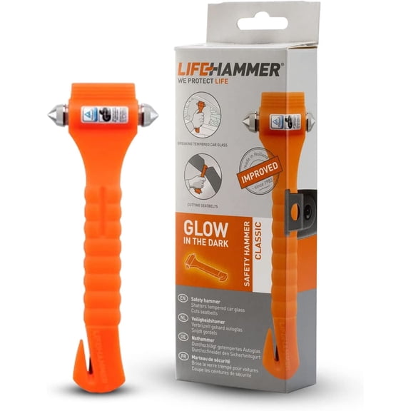 Lifehammer -Seatbelt Cutter & Window Breaker Vehicle Escape Tool with Seat Belt Cutter Orange