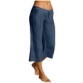 thumbnail image 3 of Horkkom Linen Pants Women Summer Elastic Waist Capris Pants Casual Flowy Beach Pants with Pockets S, 3 of 8