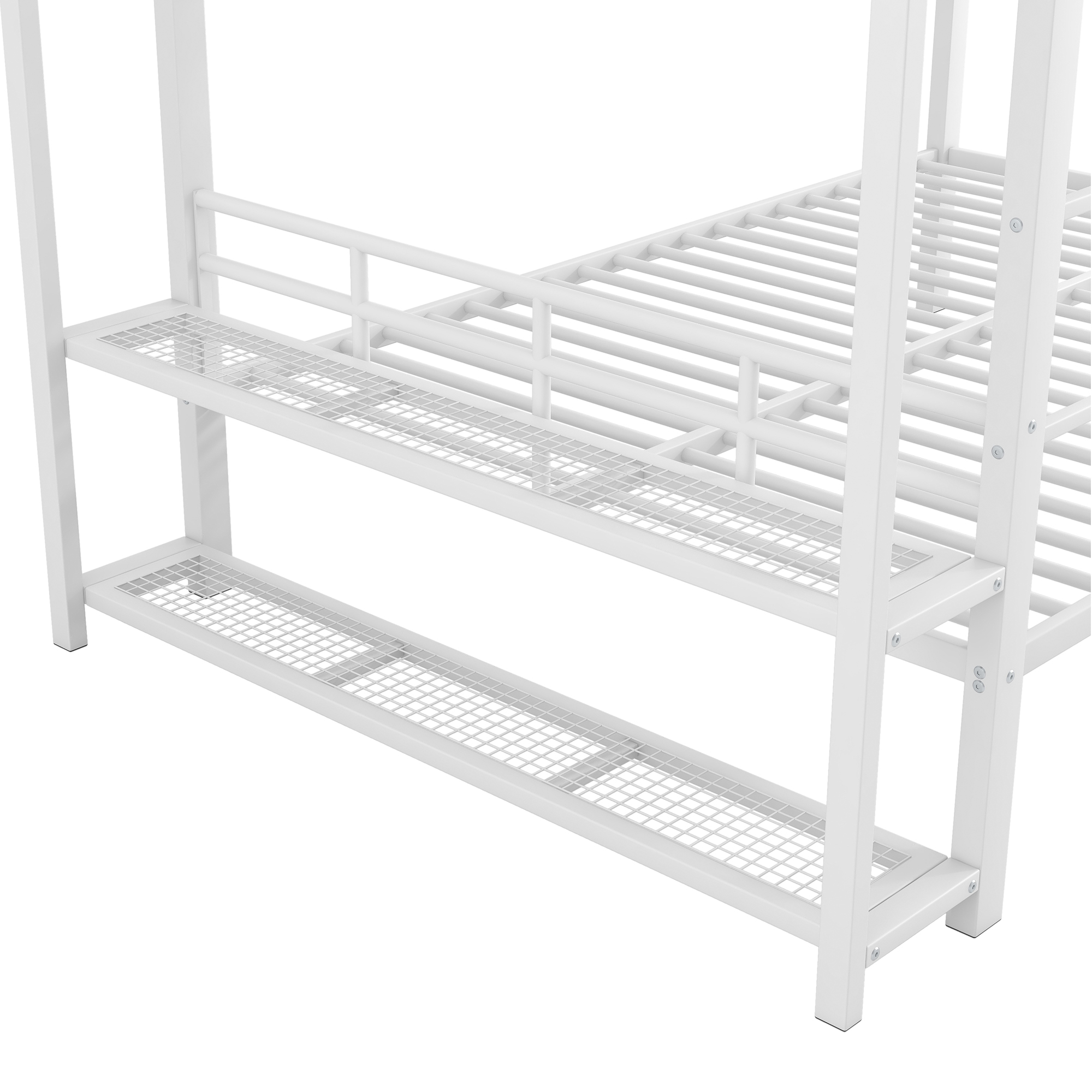 Euroco Metal Full over Full Bunk Bed wih Storage Shelves, Clothes Habnger and LED Light for Kids Teens Room, White
