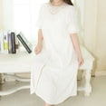 thumbnail image 2 of Defitshape Women's Cotton Summer Nightgown Soft Comfy Short Sleeve Vintage Victorian Sleep Dress White Medium, 2 of 4