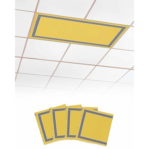 Yellow Fluorescent Light Covers for Ceiling Lights 4x2 feet,4 Pack Magnetic Light Filters for Classroom,Black White Modern Geometric Abstract Art Fluorescent Light Shade Panel for Office School Drop