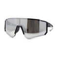 thumbnail image 4 of Mens Classic Oversized Block Shield Rimless Plastic Sport Sunglasses Black Silver Mirror, 4 of 4