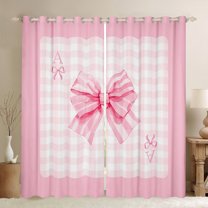 Manfei Initial A Letter Blackout Curtains Set of 2 (52x84 Each), Cartoon Dreamy Bowknot Window Curtains, Girly Pink Buffalo Plaid Curtains and Drapes, Curtains Blackout Room Decor