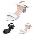 thumbnail image 6 of Dress Sandals for Women Ladies 2025 Summer Black White Leather Block Mid Heel Ankle Strap Dressy Sandals, 6 of 7