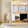thumbnail image 4 of CONCETTA 6 LED Jewelry Cabinet with Frameless Full-Length Mirror, 360° Swivel Lockable Organizer Standing Armoire, 3 Storage Shelves, White, 4 of 9
