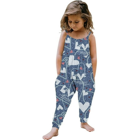 

5 Years Baby Backless Strap Slouch Jumpsuit for Toddler Girls Cute Harem Halter Romper Pants with Pockets Blue