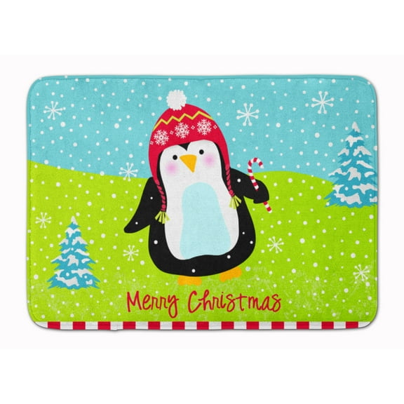 Merry Christmas Happy Penguin Machine Washable Memory Foam Mat