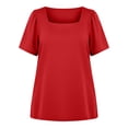 thumbnail image 7 of Womens Summer Tops Plus Size Solid Color T-Shirt Summer Casual Loose Women's Trendy Short Sleeves Squared Neck Pullover Lightweight Blouse Tops XL-5XL, 7 of 7