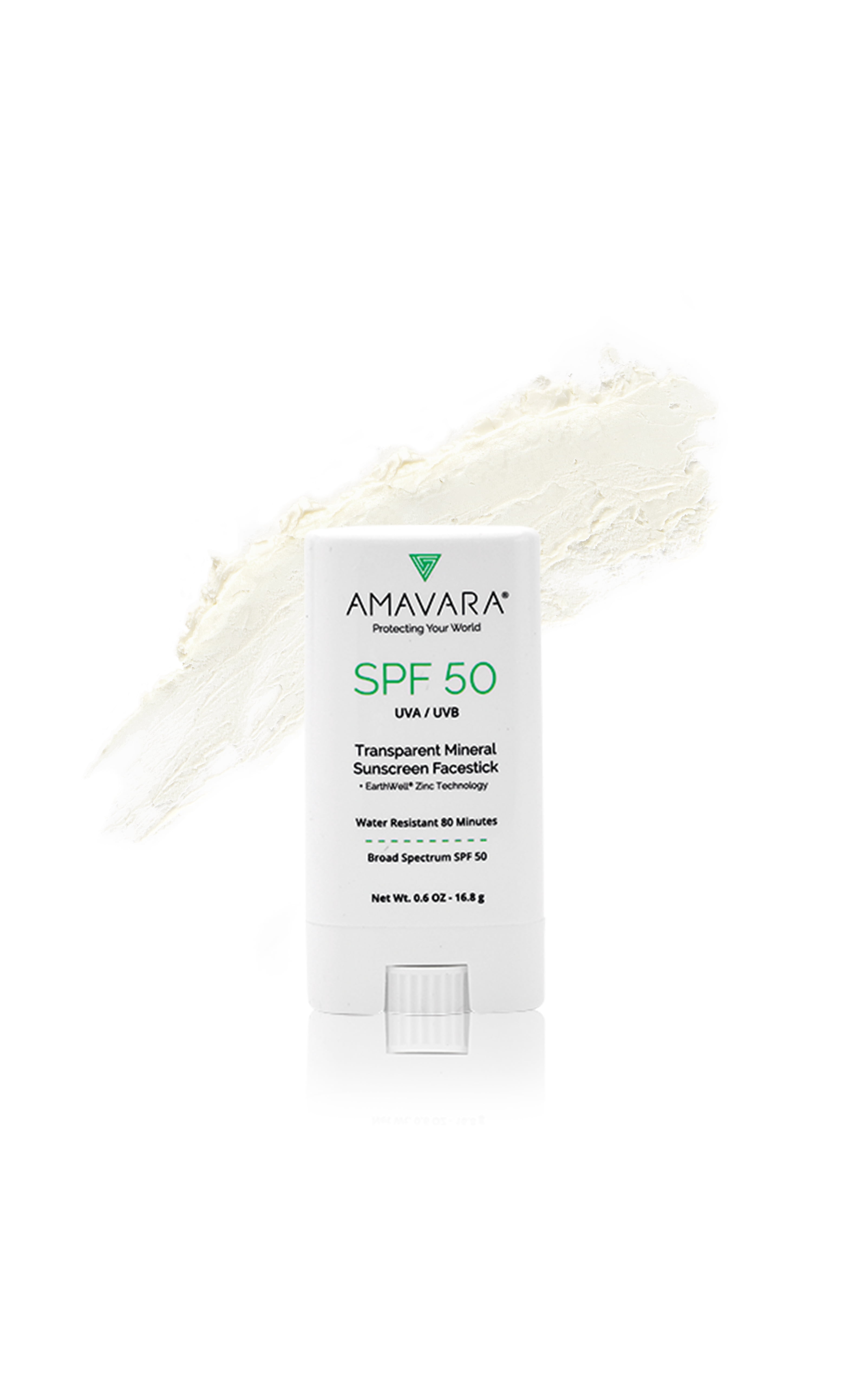 Amavara Mineral Sunscreen Facestick  Transparent Zinc Oxide, Broad Spectrum Daily SPF 50. 0.6 oz