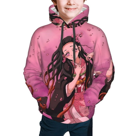 Demon Slayer Nezuko Kamado Kids' Hoodie 3d Print Sweatshirt Soft Pullover Hooded With Big Pockets For Boys Or Girls Small