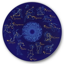 Designart 'Zodiac Signs and Zodiac With Constellations' Modern Circle Metal Wall Art 36x36 - Disc of 36