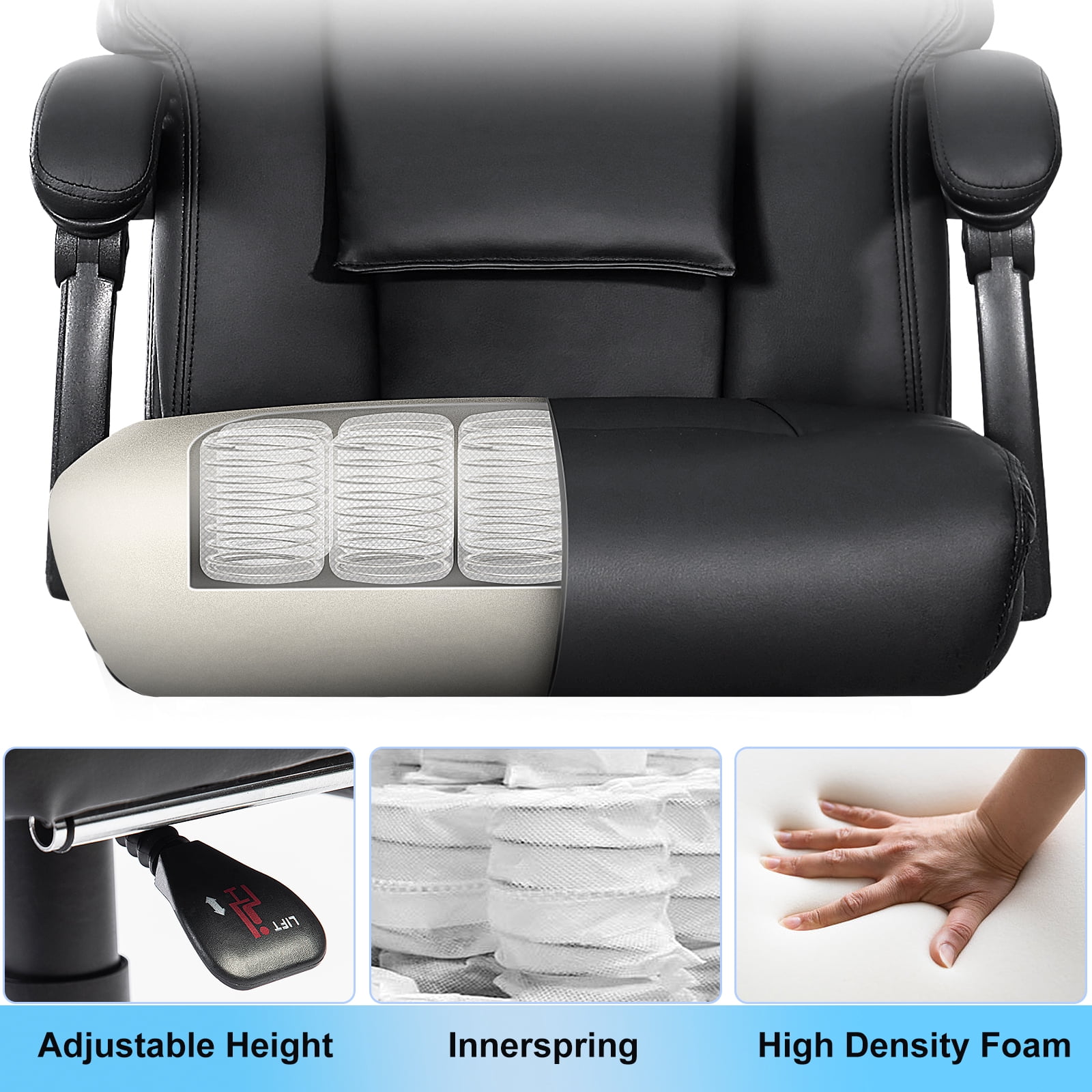 NOBLEMOOD 4 Points Massage Heated Office Chair with Foot Rest&Pillow Black Ergonomic Excutive Office Chair for Adult