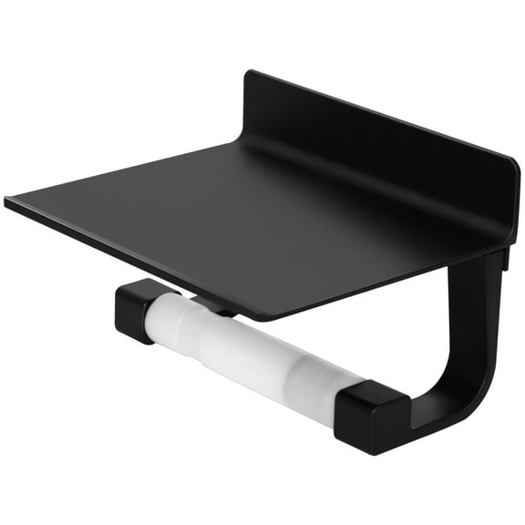 Unique Bargains Toilet Paper Holder with Phone Shelf No Drilling Bathroom Tissue Holder Black