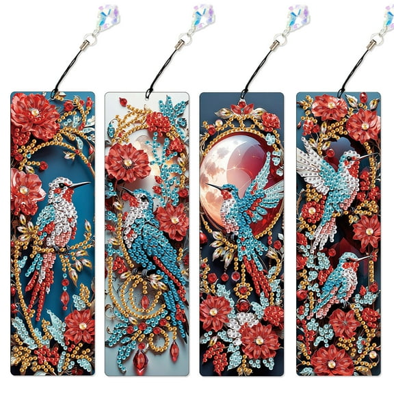 4pcs Diamond Painting Bookmark Kit 5D DIY Floral Bird Special Design with Shimmering Handcrafted Artwork For Book Lovers Perfect for Birthdays, Christmas, and Holidays