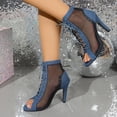 thumbnail image 5 of Miqool Heeled Sandals for Women Hollow Out Mesh Denim Lace Up Peep Toe Stiletto High Heels Summer Casual Wedding Prom Party Dance Latin Sandal Booties, 5 of 9