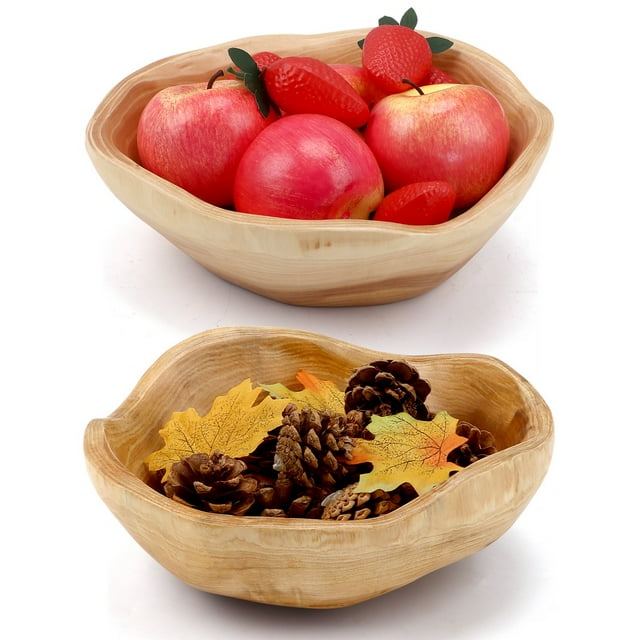 cuencos decorativos de madera, fruteros de madera para servir frutas, postres de dulces, cuencos de madera natural hechos a mano creativos, cuencos de madera rústica para decoración del hogar