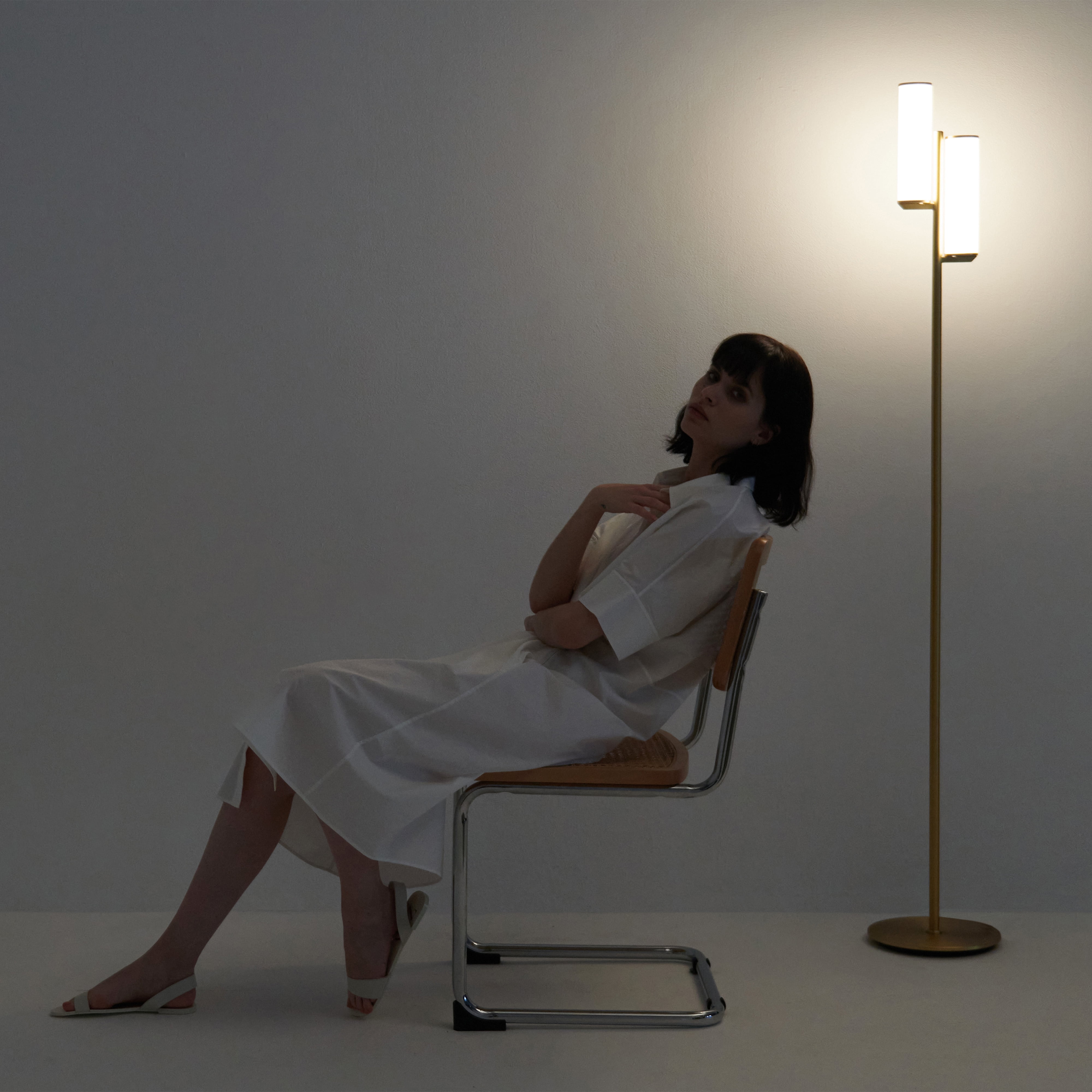 Brightech Gemini Mid Century Modern LED Floor Lamp with 3-Way Dimmer - Brass